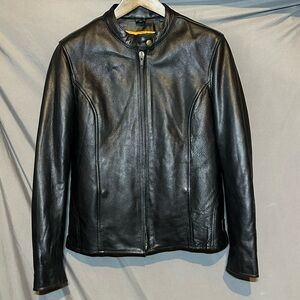 Women's Black Cafe Racer Style Leather Jacket Size Large